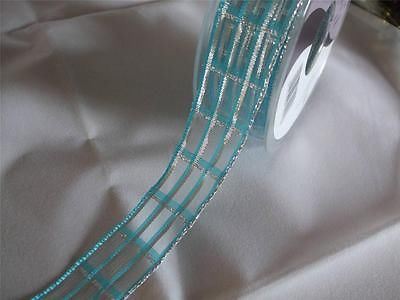 2m of Berisfords Glitter Stripe Ribbon -Blue - 25mm wide