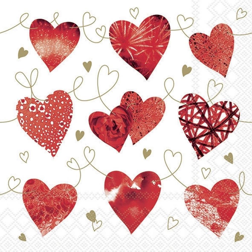4 x Paper Napkins - Ten Hearts - Ideal for Decoupage / Napkin Art