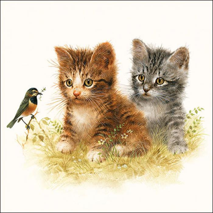 4 x Paper Napkins - Kitten Friend - Ideal for Decoupage / Napkin Art