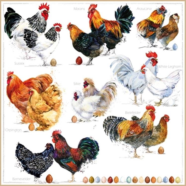 4 x Paper Napkins - Chickens - Ideal for Decoupage / Napkin Art