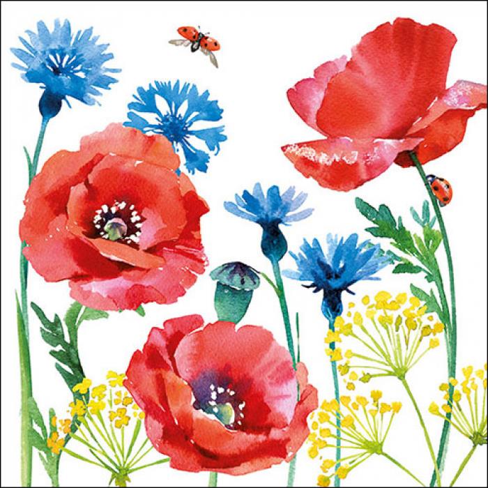 4 x Paper Napkins - Cornflower & Poppy - Ideal for Decoupage / Napkin Art