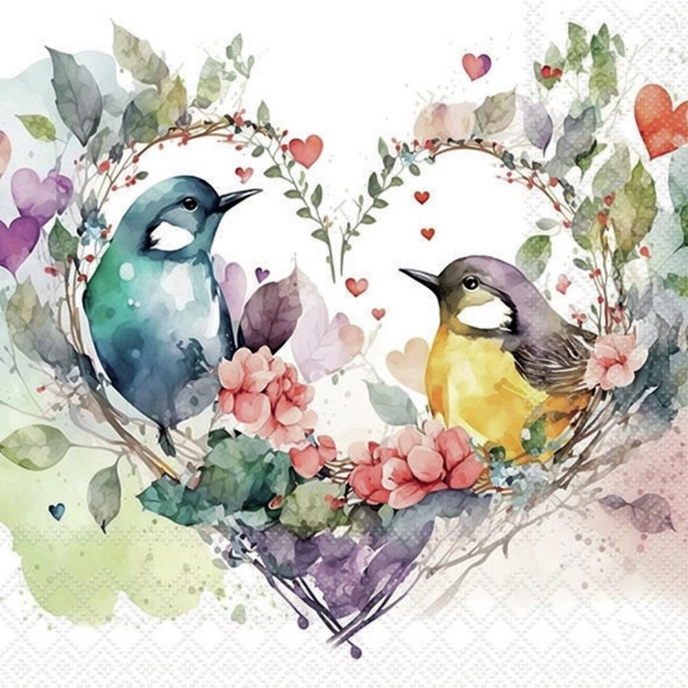 4 x Paper Napkins - Love Birds - Ideal for Decoupage / Napkin Art
