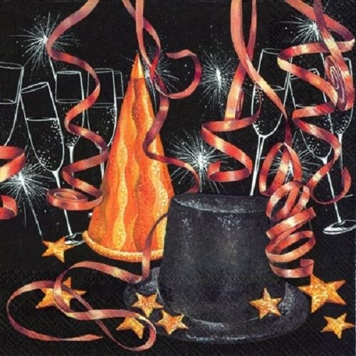 4 x Paper Napkins - Midnight Party (Black) - Ideal for decoupage / Napkin Art