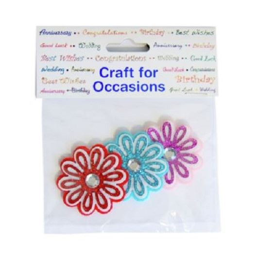 Craft For Occasions Embellishments - Pack of 3 Flowers With Diamante Embellishment - C2244