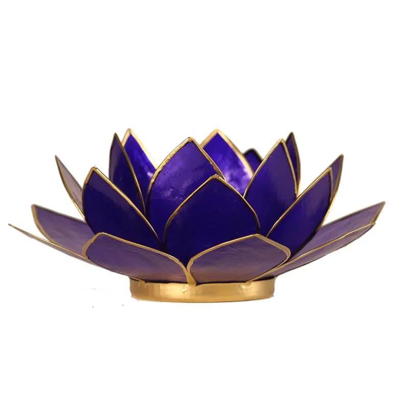 Atmospheric Lotus Shaped Capiz Shell Candle Holder - Indigo Third Eye Chakra With Gold Trim