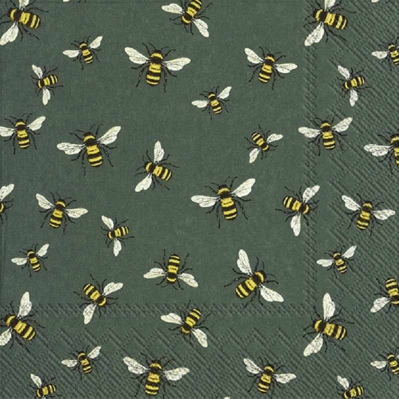 4 x Paper Napkins - Lovely Bees on Green - Ideal for Decoupage / Napkin Art