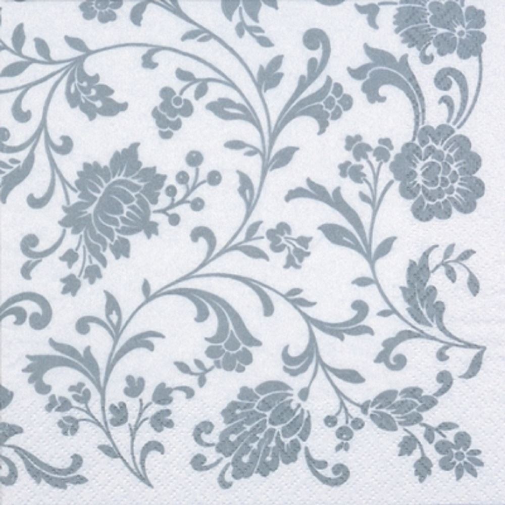 4 x Paper Napkins - Arabesque Whte & Silver - Ideal for Decoupage / Napkin Art