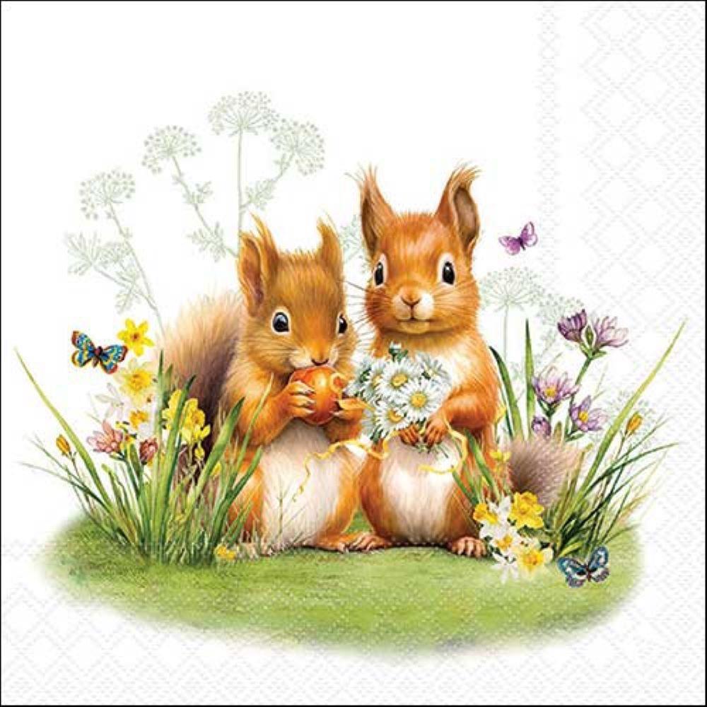 4 x Paper Napkins - Little Squirrels - Ideal for Decoupage / Napkin Art