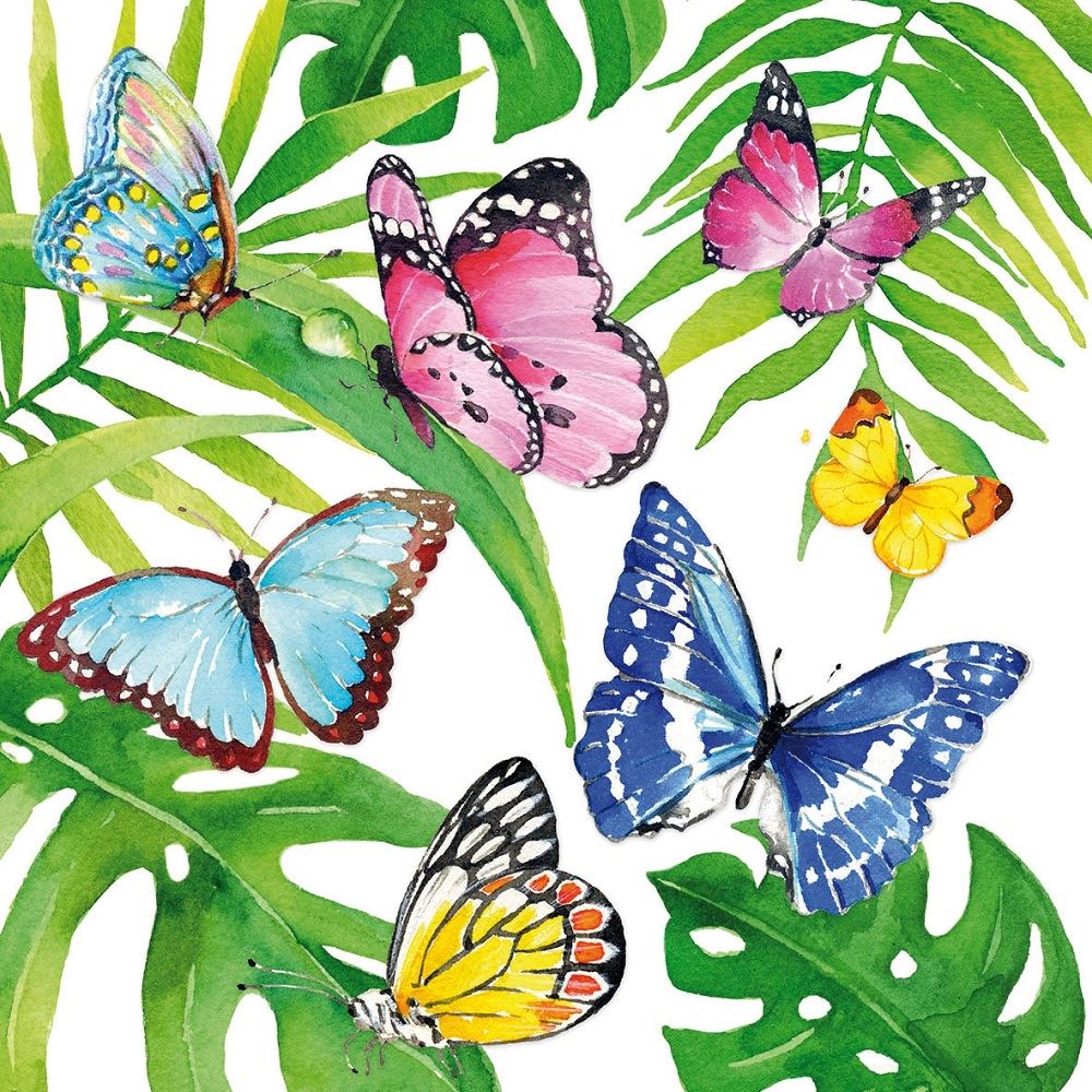 4 x Paper Napkins - Tropical Butterflies - Ideal for Decoupage / Napkin Art