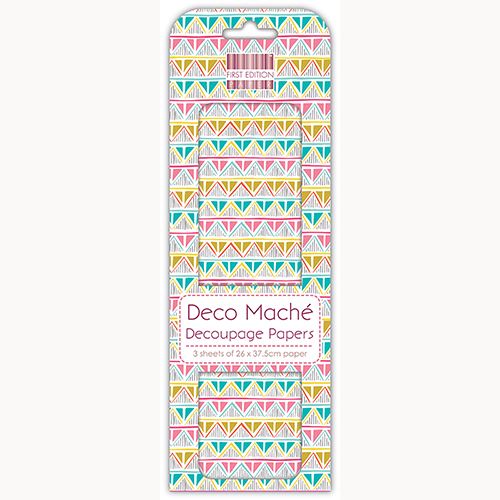 First Edition Deco Mache Decoupage Paper, Bright Geometric, 3 Sheets