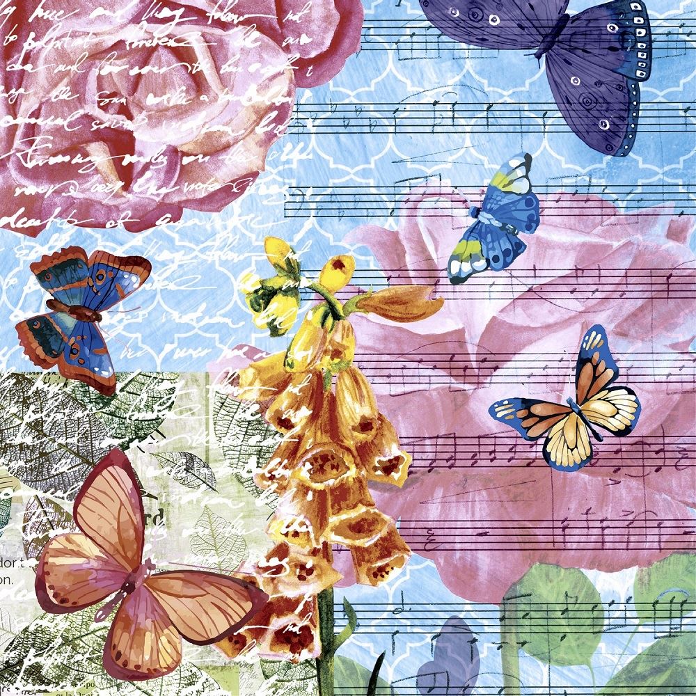 4 x Paper Napkins - Musical Garden - Ideal for Decoupage / Napkin Art