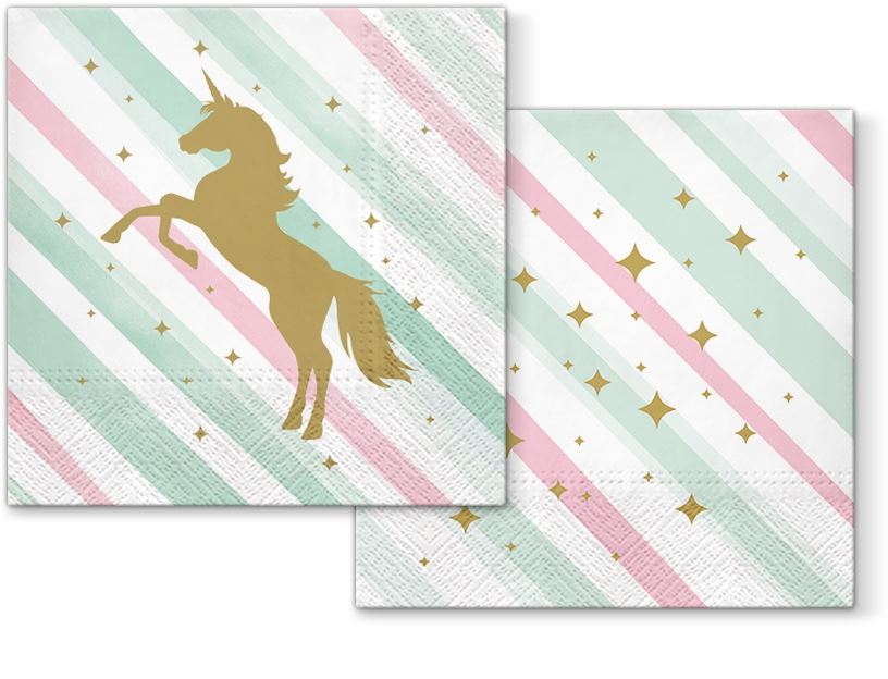 Tete a Tete Pack of 20 Paper Napkins / Serviettes - Unicorn & Stripes - 33cm x 33cm - 3 Ply