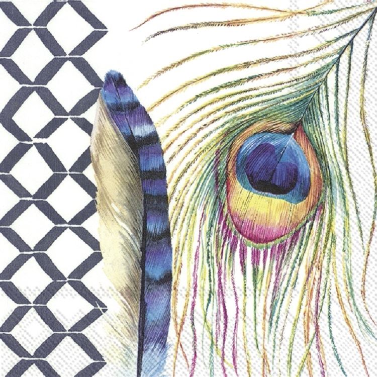 4 x Paper Napkins - Modern Feathers - Ideal for Decoupage / Napkin Art