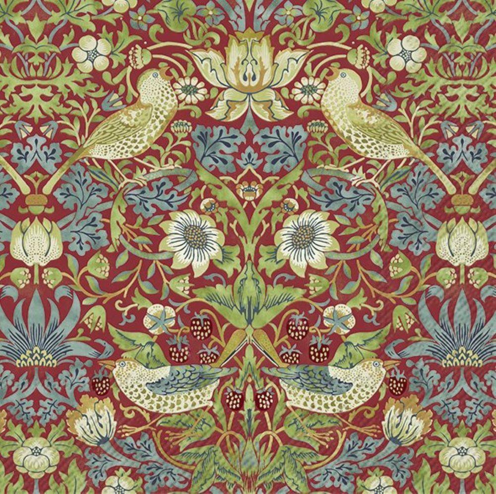 IHR Pack of 20 Paper Napkins / Serviettes - Strawberry Thief Red (William Morris) - 33cm x 33cm - 3 Ply