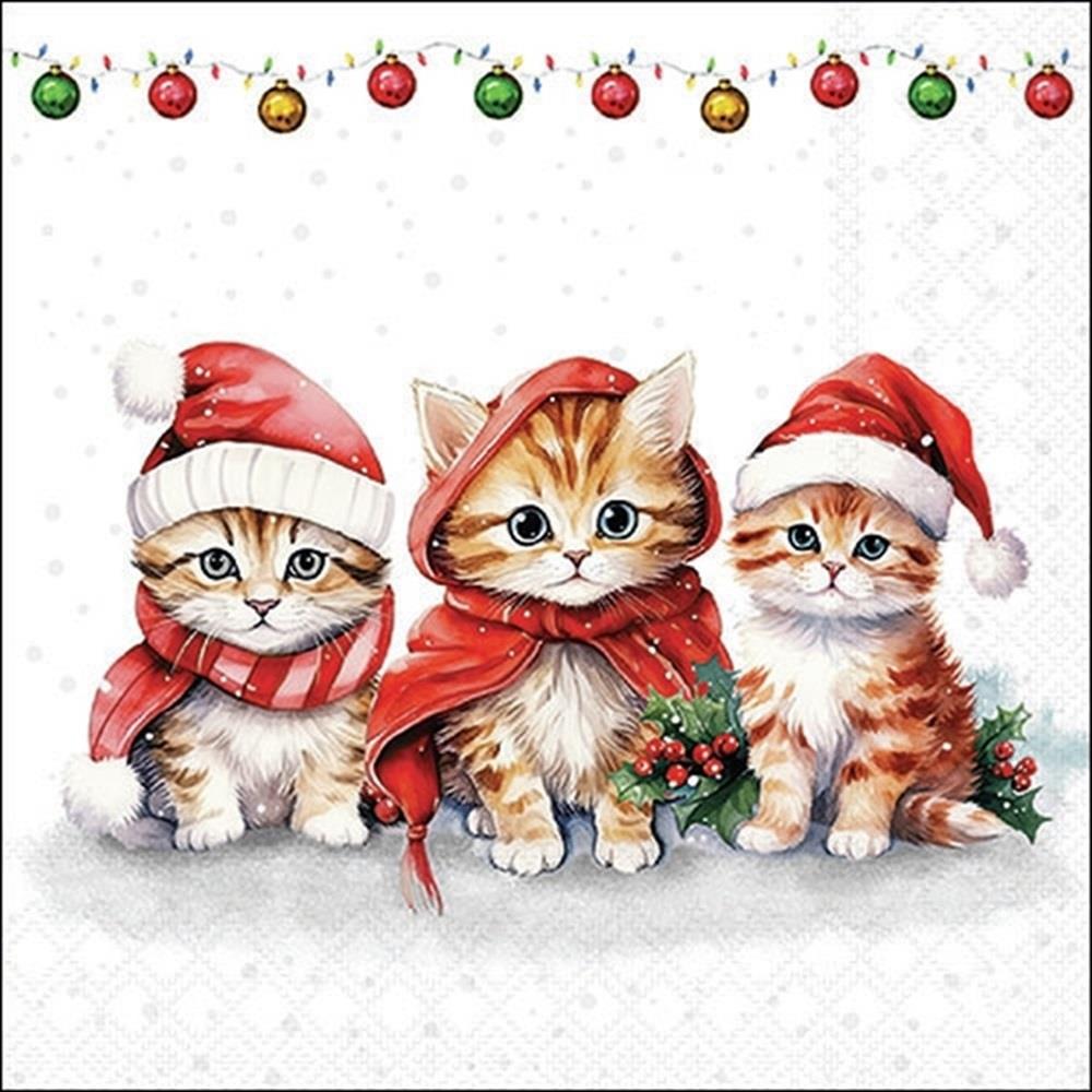 4 x Paper Napkins - Cute Christmas Kittens - Ideal for Decoupage / Napkin Art