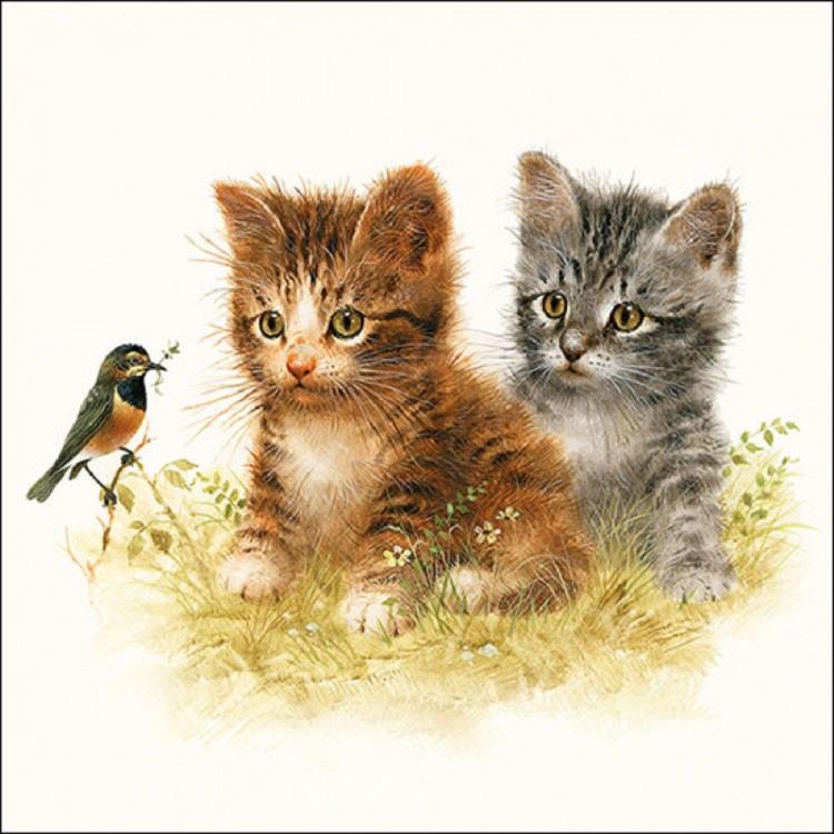 4 x Paper Napkins - Kitten Friend - Ideal for Decoupage / Napkin Art