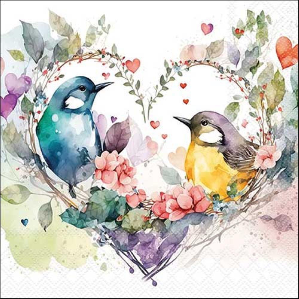 Ambiente Pack of 20 Paper Napkins / Serviettes - Loving Birds - 33cm x 33cm - 3 Ply