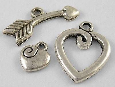 10 x Tibetan Style Toggle Clasps - Heart with Charm