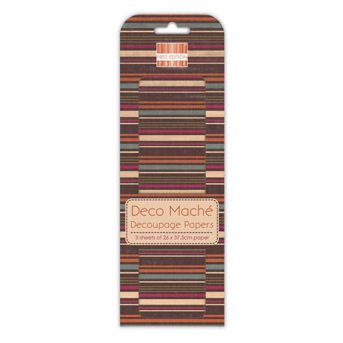 First Edition Deco Mache Decoupage Paper, Multi Stripe , 3 Sheets