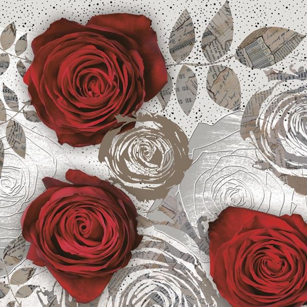 Maki Pack of 20 Paper Napkins / Serviettes - Red Rose with Floral Print - 33cm x 33cm - 3 Ply
