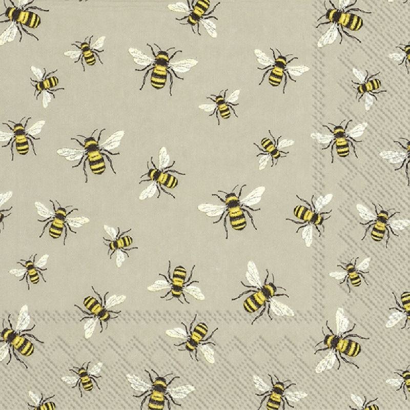 4 x Paper Napkins - Lovely Bees on Linen - Ideal for Decoupage / Napkin Art