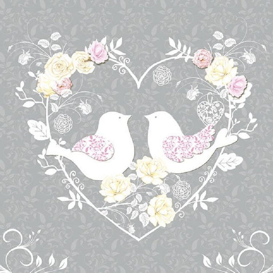 4 x Paper Napkins - Turtle Doves Grey - Ideal for Decoupage / Napkin Art