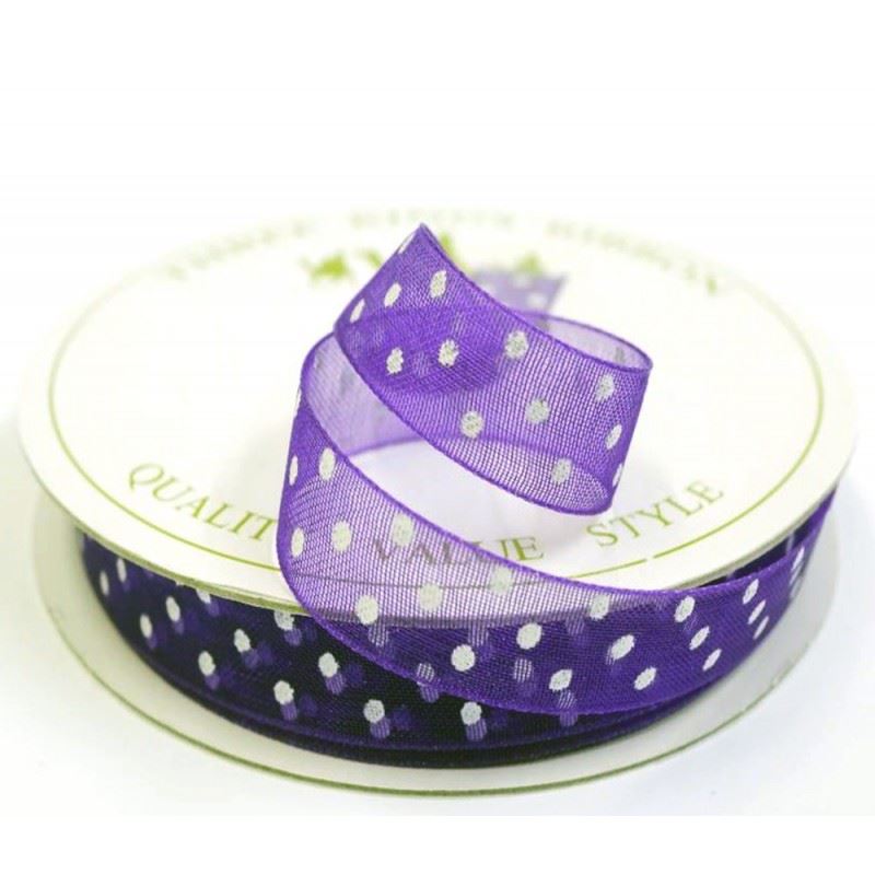 Three Kings Dotty Polka Dot Organza Ribbon Roll - 10mm x 7m - Purple