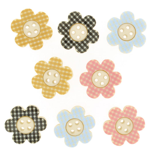 Plaid Petals - Flower Shaped Novelty Craft Buttons / Embellishments by Dress It Up