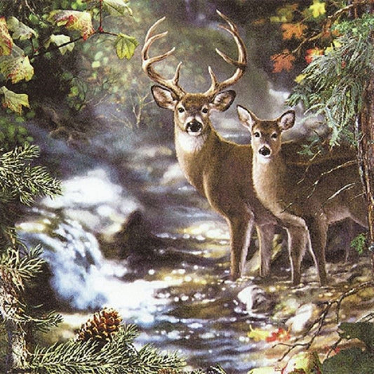 4 x Paper Napkins - Deers in a Creek - Ideal for Decoupage / Napkin Art