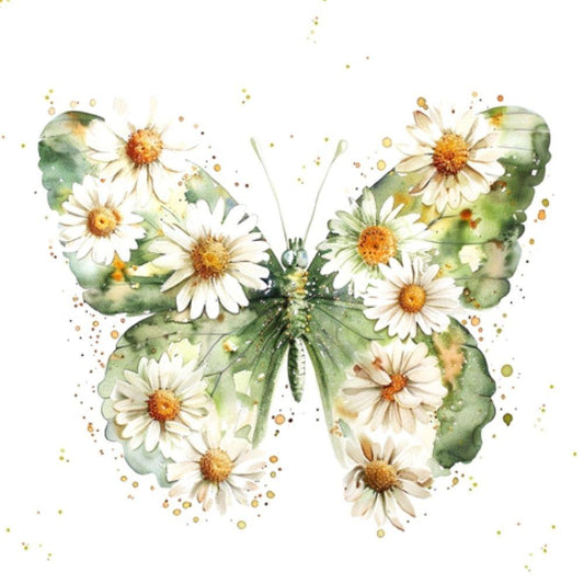 4 x Paper Napkins - Butterfly & Daisy - Ideal for Decoupage / Napkin Art