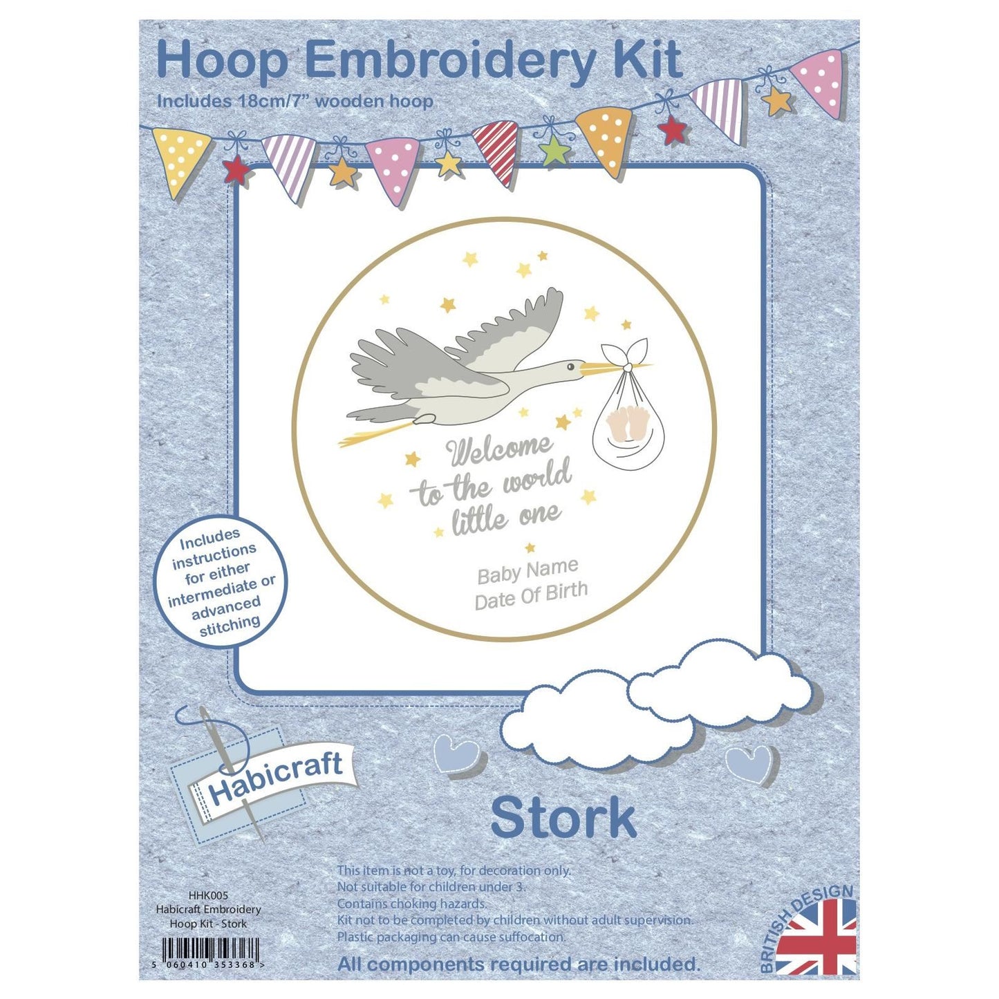 Habicraft Hoop Embroidery Kit - Stork Birth Sampler - HHK005