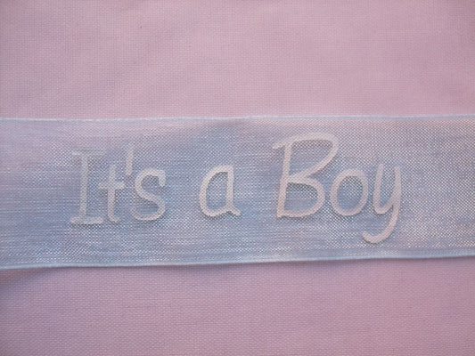 2 Metres of Club Green "It's A Boy" Organza Ribbon - 25mm Wide