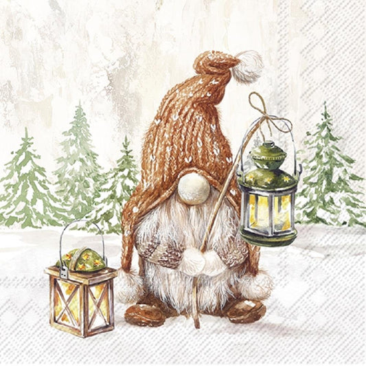 IHR Pack of 20 Paper Napkins / Serviettes - Fiete Gnome & Lantern - 33cm x 33cm - 3 Ply