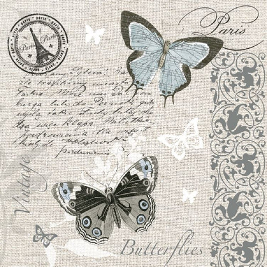 4 x Paper Napkins - Butterfly Postcard - Ideal for Decoupage / Napkin Art