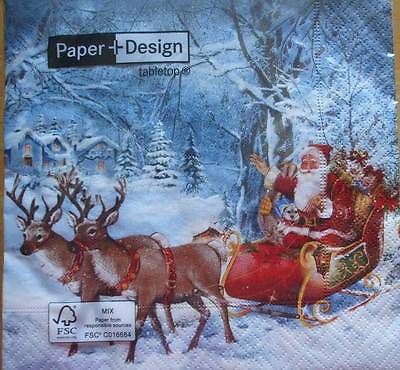 4 x Christmas Paper Napkins - Santa on Tour - Ideal for Decoupage [1660852]