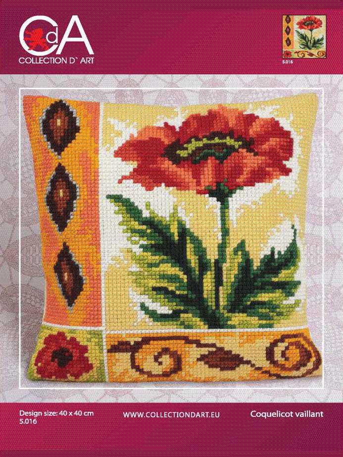 Collection D'Art Cross Stitch Cushion Kit. Valiant Poppy