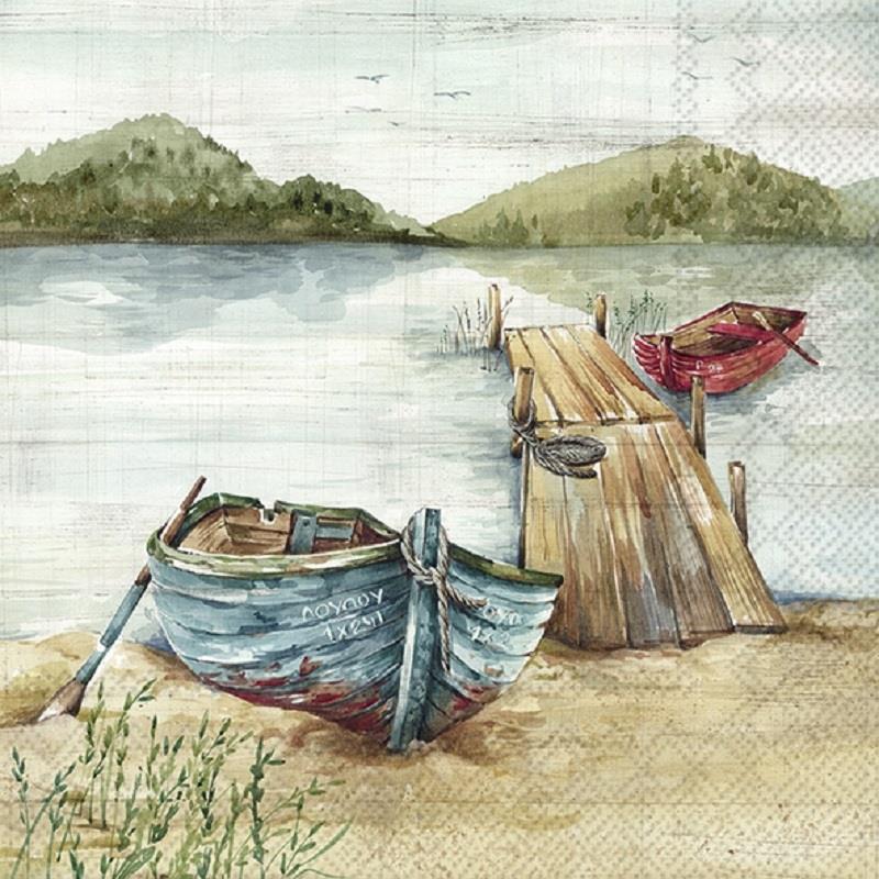 4 x Paper Napkins - Boating on the Lake - Ideal for Decoupage / Napkin Art