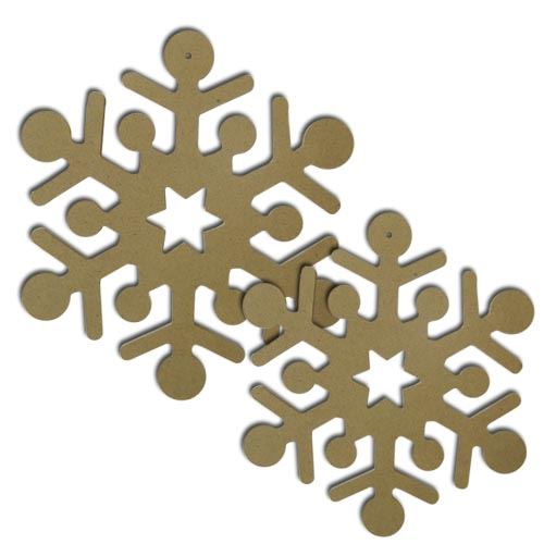 Pack of 2 Wooden MDF Snowflakes - 19cm & 22cm