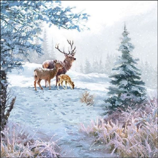 4 x Paper Napkins -Deer Family - Ideal for Decoupage / Napkin Art