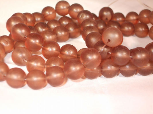 Chocolate Coloured Frosted Glass Beads - 10mm - Approximately 80 Beads