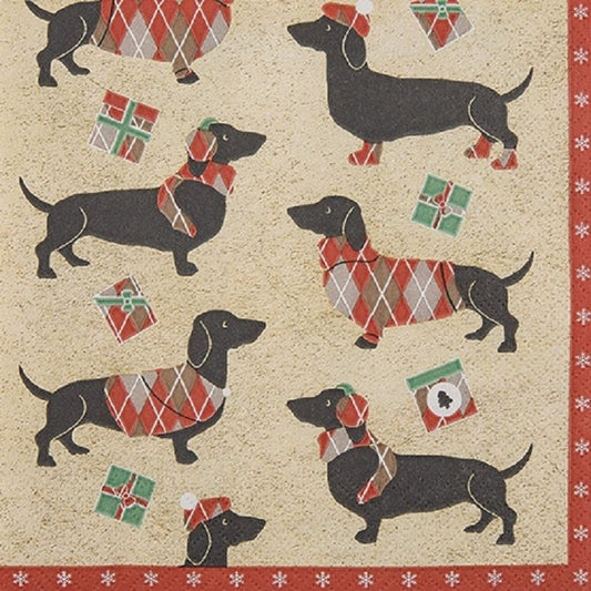 4 x Paper Napkins -Winter Dachsund - Ideal for Decoupage / Napkin Art