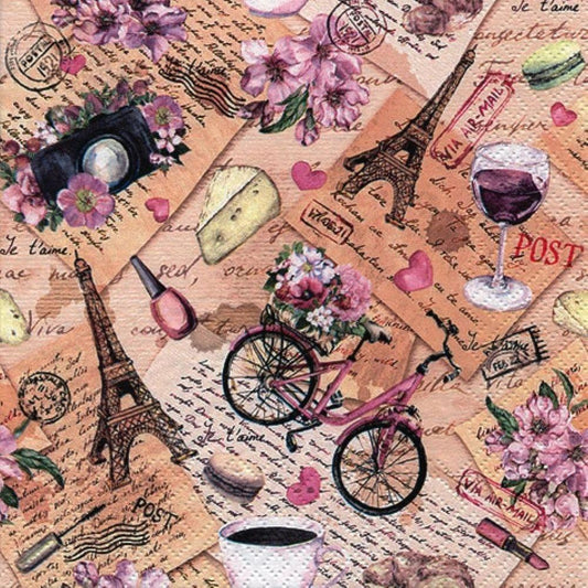 4 x Paper Napkins - Voyage a Paris - Ideal for Decoupage / Napkin Art