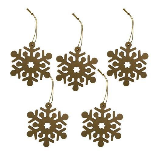 Set of 5 Wooden MDF Snowflakes With Hanging String - 9cm