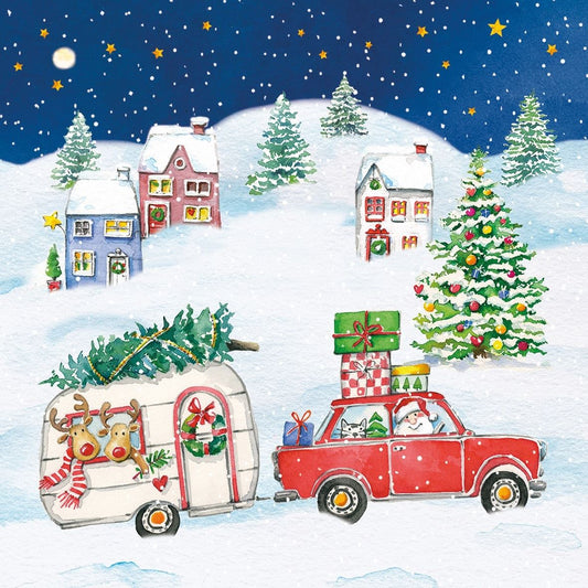 4 x Paper Napkins - Christmas Car- Ideal for Decoupage / Napkin Art