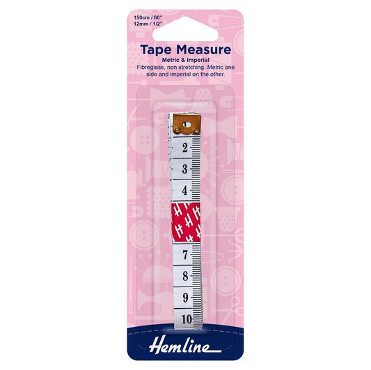 Hemline Tape Measure. Metric/Imperial measurement. 150cm/60" long