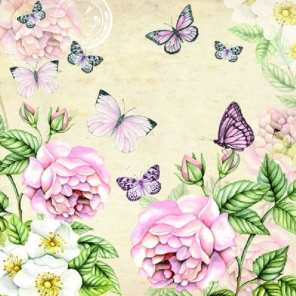 4 x Paper Napkins - Botanical Cream - Ideal for Decoupage / Deopatch