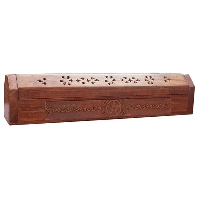 Engraved Wood Incense Holder Storage Box Pentacle | 30cm x 5.5cm x 6.5cm