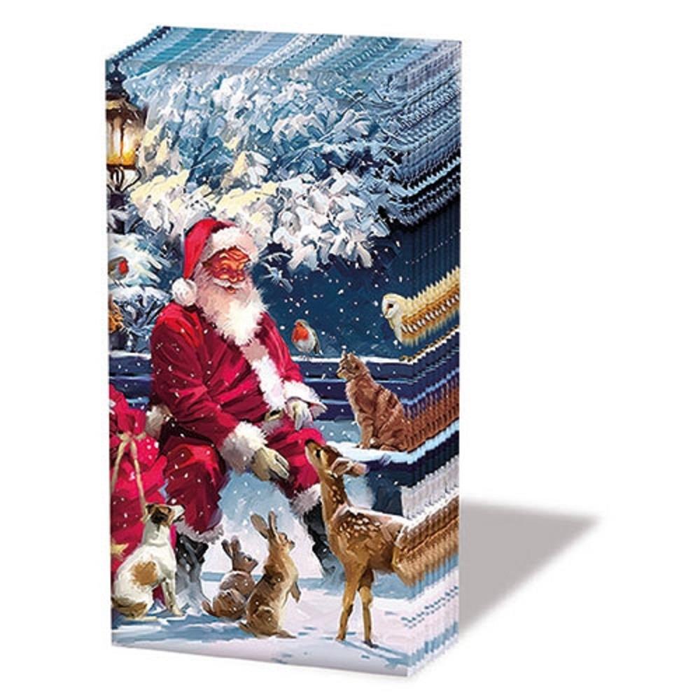 Ambiente Novelty Paper Tissues - Santa on Bench - Handbag / Pocket Sized Single Pack of 10 Tissues