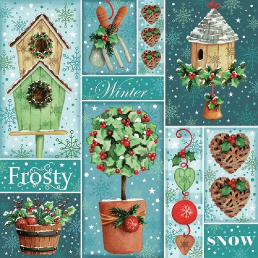 4 x Paper Napkins - Frosty Winter Collage - Ideal for Decoupage / Napkin Art