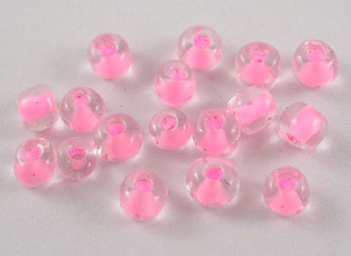 6/0 ( 4mm ) Glass Seed Beads - 40g - Clear / Pink